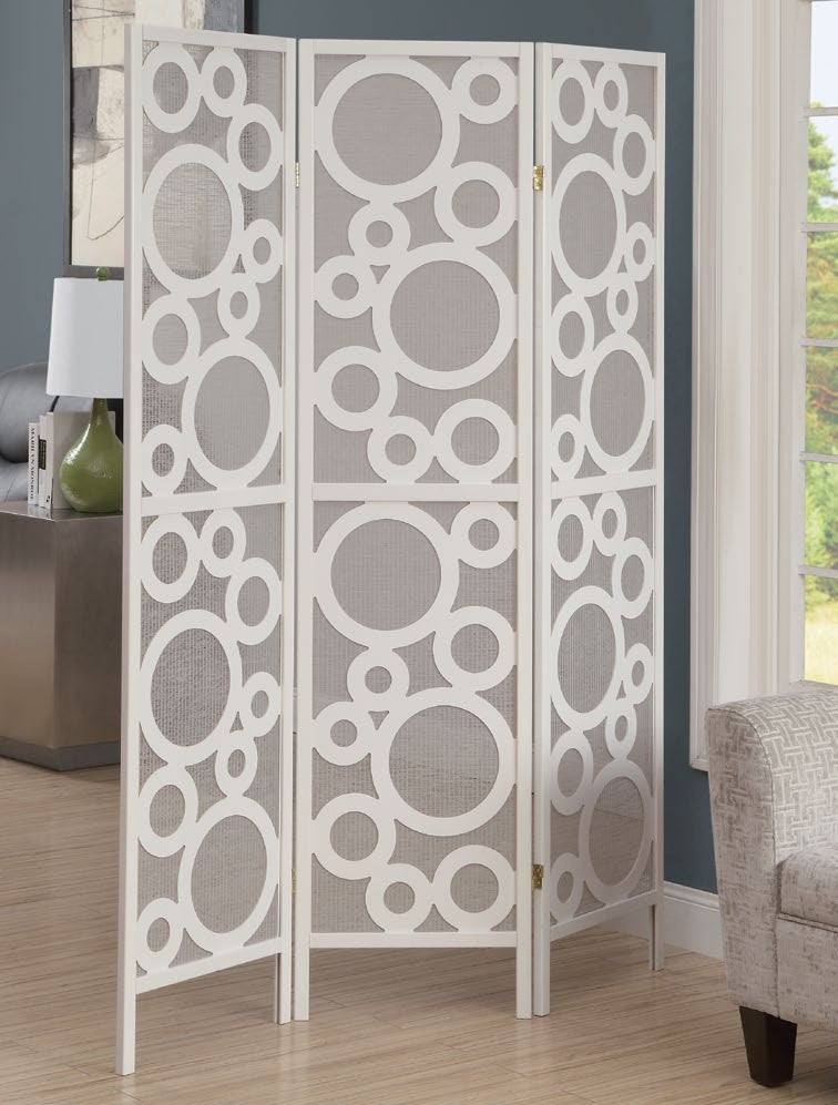 WHITE FRAME 3 PANEL "BUBBLE DESIGN" FOLDING SCREEN FOLDING SCREEN 3 PANELS "BUBBLE STYLE" WHITE