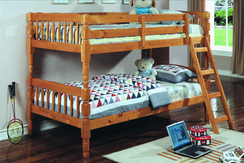 HONEY OAK WOOD TWIN / TWIN BUNKBED WITH LADDER LIT SUPERPOSE SIMPLE / SIMPLE EN BOIS CHENE MIEL