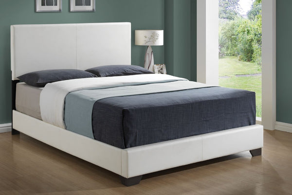 WHITE LEATHER-LOOK QUEEN SIZE BED LIT QUEEN SIMILI-CUIR BLANC