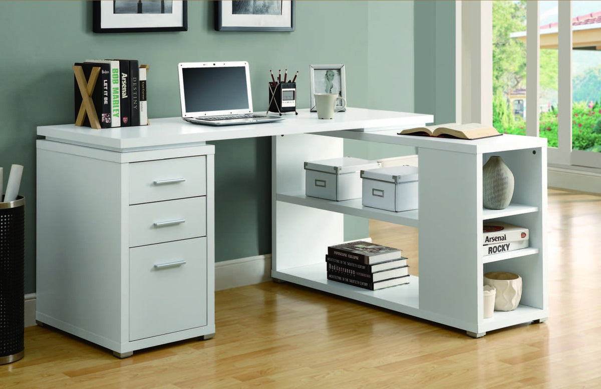 WHITE HOLLOW-CORE LEFT OR RIGHT FACING CORNER DESK BUREAU DE COIN COTE DROITE / GAUCHE HOLLOW-CORE BLANC