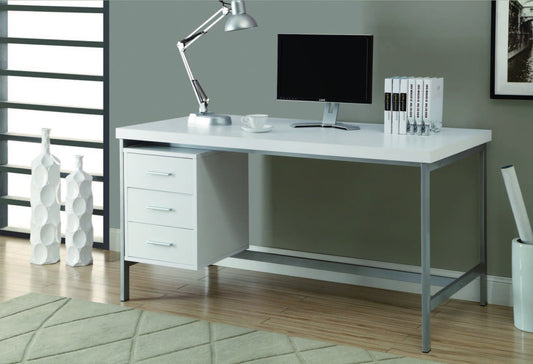 WHITE HOLLOW-CORE / SILVER METAL 60"L OFFICE DESK BUREAU 60"L METAL ARGENT / BLANC HOLLOW-CORE