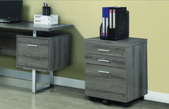 DARK TAUPE RECLAIMED-LOOK 3 DRAWER FILE CABINET / CASTORS CLASSEUR 3 TIROIRS ROULETTES/STYLE VIEUX BOIS TAUPE FONCE