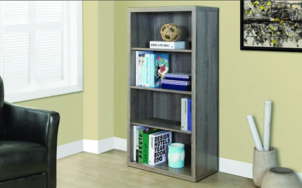 DARK TAUPE RECLAIMED-LOOK 48"H BOOKCASE / ADJ. SHELVES BIBLIOTHEQUE 48"H TABLETTES AJUST./STYLE VIEUX BOIS TAUPE