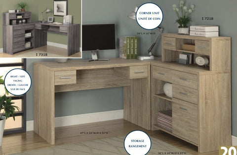 DARK TAUPE RECLAIMED-LOOK L SHAPED HOME OFFICE DESK BUREAU EN FORME DE "L" STYLE VIEUX BOIS TAUPE FONCE