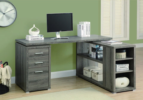 DARK TAUPE RECLAIMED-LOOK LEFT / RIGHT FACING CORNER DESK BUREAU EN COIN GAUCHE/DROIT /STYLE VIEUX BOIS TAUPE FONCE