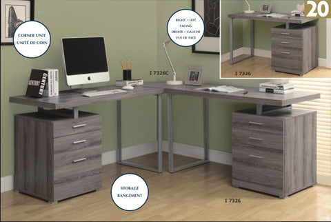 DARK TAUPE RECLAIMED-LOOK LEFT OR RIGHT FACING 48"L DESK BUR COTE GAUCHE / DROIT 48"L STYLE VIEUX BOIS TAUPE FONCE