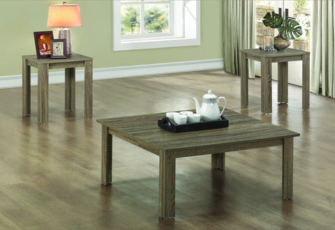 DARK TAUPE RECLAIMED-LOOK 3PCS SQUARE TABLE SET ENSEMBLE DE TABLE CARRE 3MCX ALLURE BOIS TAUPE FONCE