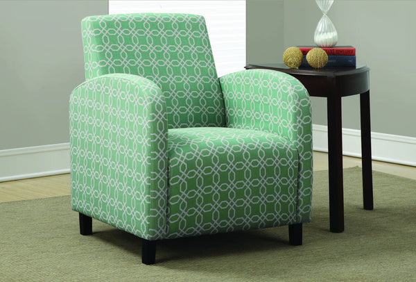 FADED GREEN " ANGLED KALEIDOSCOPE " FABRIC ACCENT CHAIR FAUTEUIL D'APPOINT TISSU " KALEIDOSCOPE " VERT PALE