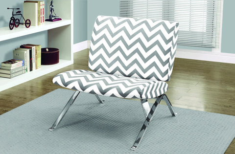 GREY " CHEVRON " FABRIC / CHROME METAL ACCENT CHAIR CHAISE D'APOINT TISSU "CHEVRON: GRIS / METAL CHROME