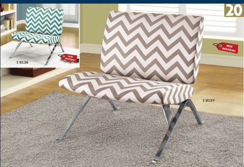 TEAL " CHEVRON " FABRIC / CHROME METAL ACCENT CHAIR CHAISE D'APPOINT TISSU " CHEVRON " SARCELLE/METAL CHROME