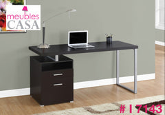 I 7143  BUREAU - 60"L / CAPPUCCINO / METAL ARGENT CASA MIA