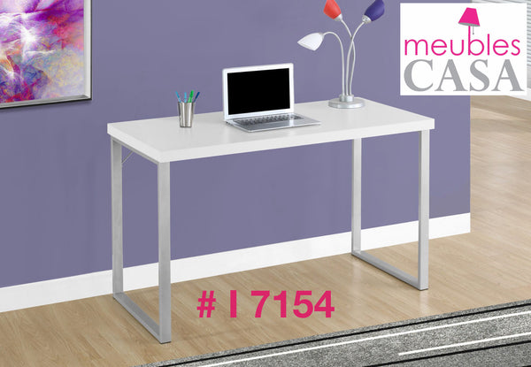 I 7154 BUREAU - 48"L / BLANC / METAL ARGENT CASAMIA