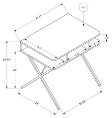 I 7100 BUREAU - 31"L / DESSUS BLANC / METAL ARGENT CASAMIA