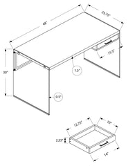 I 7208 BUREAU - 48"L / GRIS LUSTRE / VERRE TREMPE CASA MIA